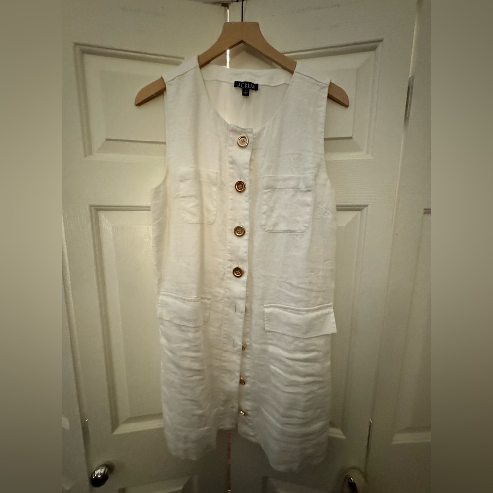 J. Crew Ivory Sleeveless Button-Front Linen mini shift dress